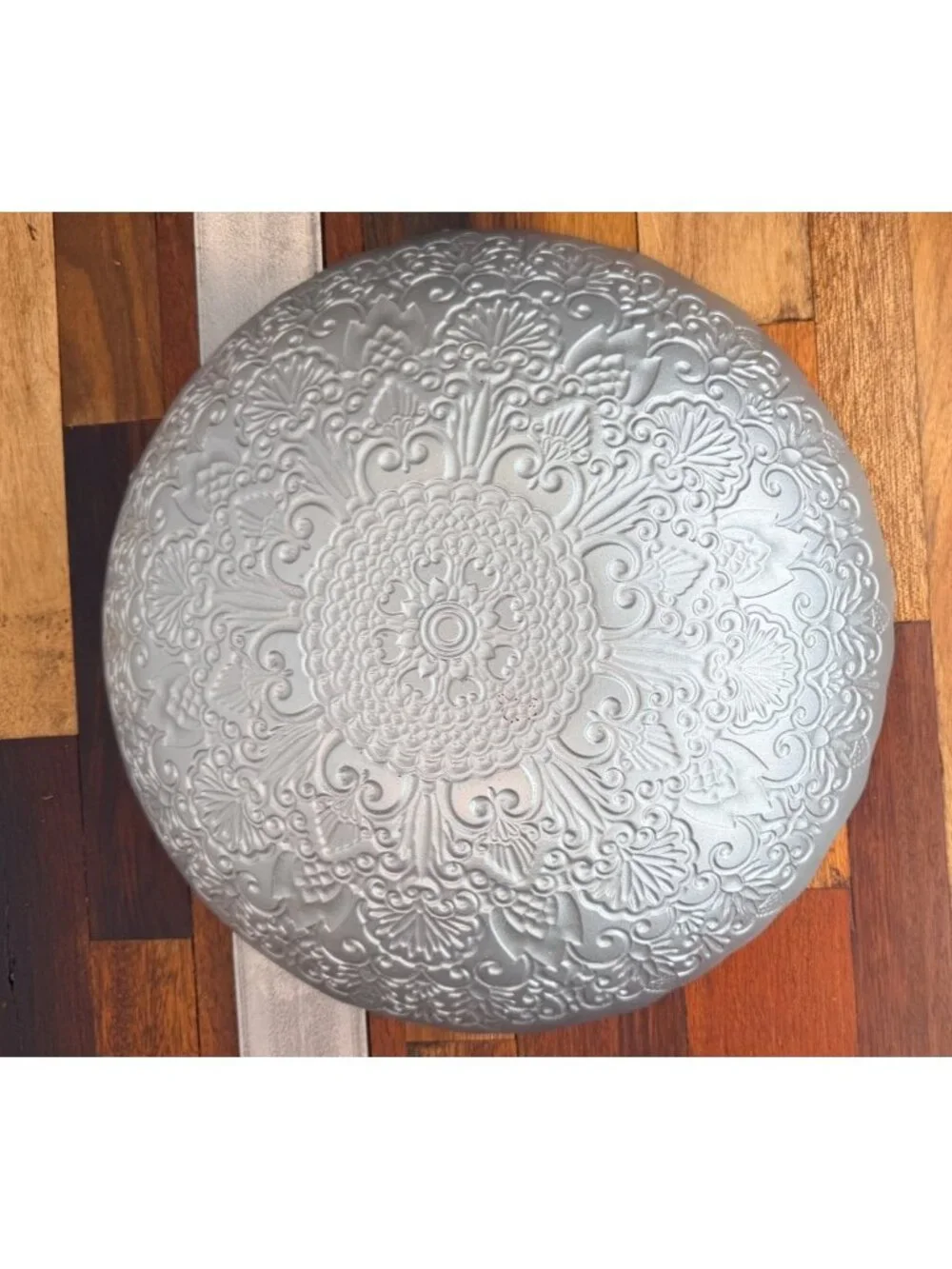 Turkish Glass Decorative Bowl Teal Blue Bronze Embossed Mandala Ornate-Gorgeous